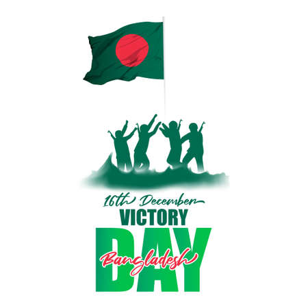 Vector illustration for Bangladesh victory day, national day, soldiers, flag hoisting, pigeon, mountain on abstract background with patriotic color theme.のイラスト素材