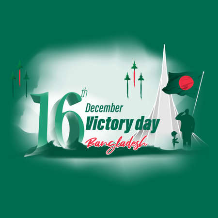 Vector illustration for Bangladesh victory day, national day, soldiers, flag hoisting, pigeon, mountain on abstract background with patriotic color theme.のイラスト素材