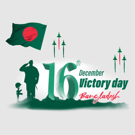 Vector illustration for Bangladesh victory day, national day, soldiers, flag hoisting, pigeon, mountain on abstract background with patriotic color theme.のイラスト素材