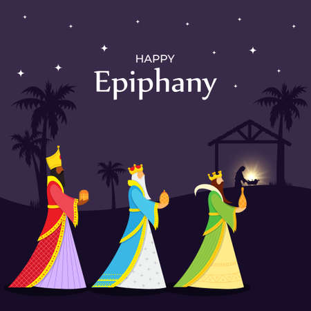 Vector illustration of Epiphany, Christian festival, three wise men