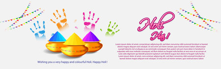Vector illustration of Happy Holi greeting, written Hindi text means it's Holi, Festival of Colors, festival elements with colourful Hindu festive backgroundのイラスト素材