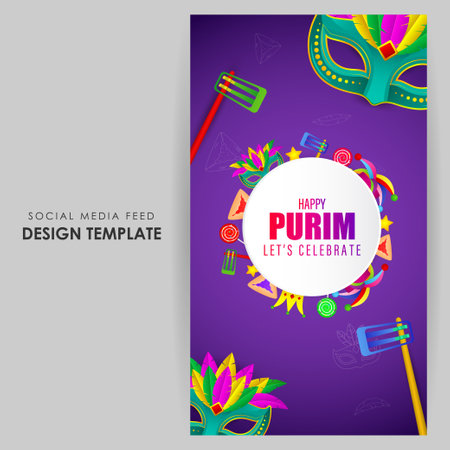 Vector illustration of Happy Purim social media story feed mockup templateのイラスト素材