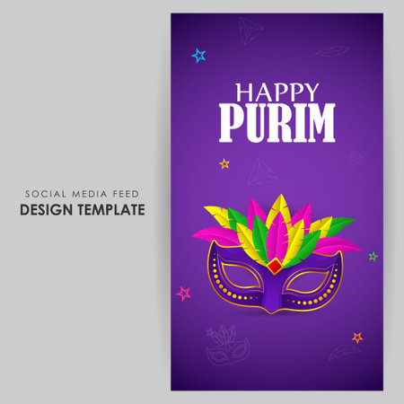 Vector illustration of Happy Purim social media story feed mockup templateのイラスト素材
