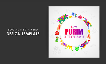Vector illustration of Happy Purim social media story feed mockup templateのイラスト素材