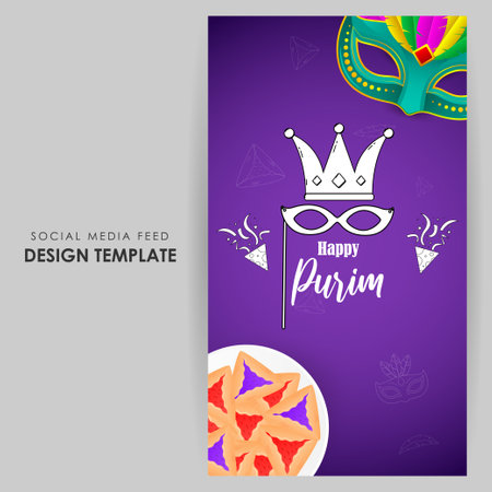 Vector illustration of Happy Purim social media story feed mockup templateのイラスト素材