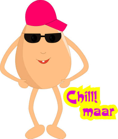 Indian-themed egg cartoon - Happy egg is saying just chill. Vector Illustration.のイラスト素材