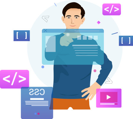 Working on Augmented Screen Vector Illustrationのイラスト素材