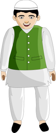 Indian Boy Wearing Kurta and Skull Cap Vector Illustration Cartoonのイラスト素材