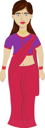 Indian Women Wearing Saree and Bangles Vector Illustration Cartoonのイラスト素材
