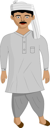 Indian Farmer Wearing Kurta and Pagdi Vector Illustration Cartoonのイラスト素材