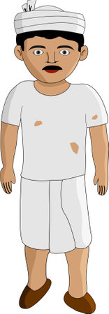 Indian Laborer Wearing Torn Clothes and Turban Vector Illustration Cartoonのイラスト素材