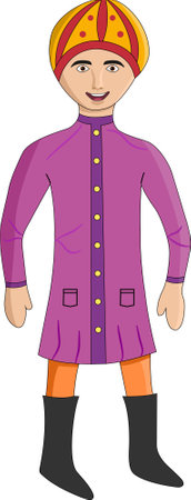 Indian Boy Ethnic Clothes and Cap Vector Illustration Cartoonのイラスト素材