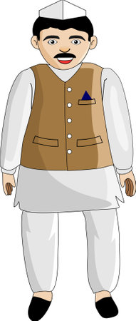 Indian Politician Wearing Kurta and Topi Vector Illustration Cartoonのイラスト素材