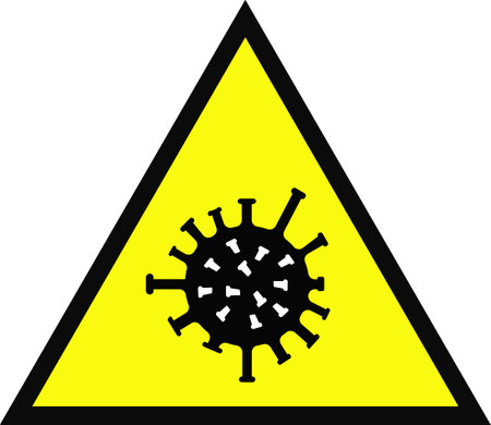 A triangular sign warning of the danger of coronavirus infection. Vector icons on a white background.のイラスト素材