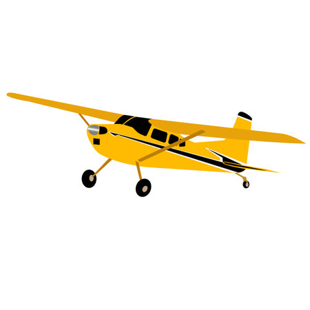Yellow plane on a white background. Private upper wing passenger plane. Vector illustration.のイラスト素材