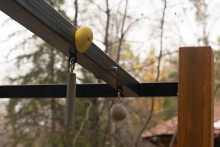 Exercise equipment for climbers. A training ground with grapples for rock climbers. Outdoor sports...