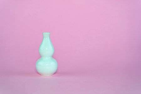 White vase on a dew background. White flower vase for valentine day.