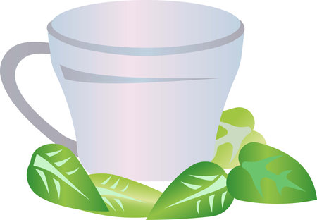 Mug for tea with mint leaves. Vector illustration isolated on white background.のイラスト素材