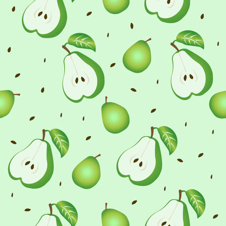 Seamless pattern of green pear. Vector illustration isolated on a green background.