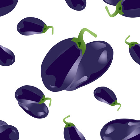 Seamless background from purple eggplants. Vector illustration isolated on white background.のイラスト素材