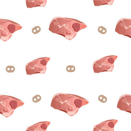 Seamless background from juicy ham meat. Vector illustration isolated on white background.のイラスト素材