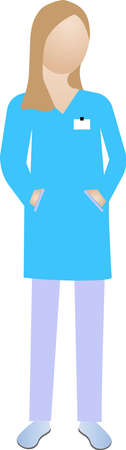 The attending physician in a dressing gown and special clothing. A girl doctor, isolated on a white background. Vector illustration in a flat style.のイラスト素材