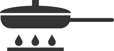 Vector icon of a frying pan with a lid on a gas stove. Black illustration isolated on a white background for graphics and web design.のイラスト素材