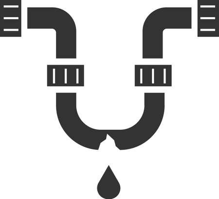 Broken pipe icon. Black silhouette. Vector illustration isolated on a white background. A symbol for website design, logo icon, application, user interface.のイラスト素材