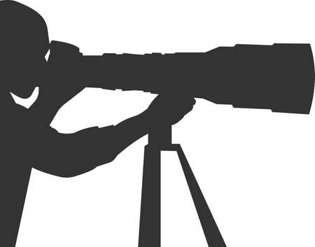 Icon of a man looking through a pipe. The camera image is intended for the design and development of websites and applications. Vector illustration isolated on a white background. Logo illustration.のイラスト素材