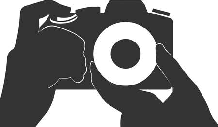 Flat camera icon in hand. Image phone is designed for designing and developing websites and applications. Vector illustration isolated on a white background. Logo illustration.のイラスト素材