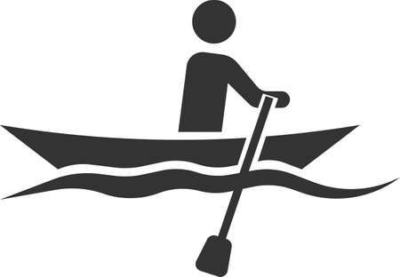 Icon of a floating man in a boat with oars. Vector image isolated on a white background. Flat icon...