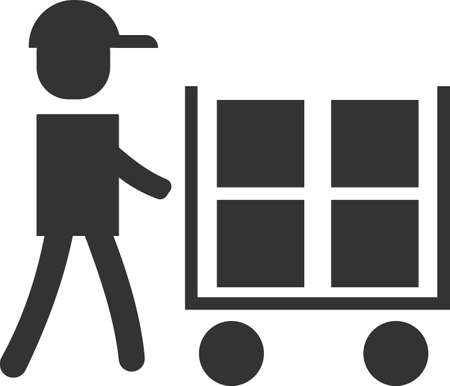 The icon of a running courier with a parcel. The symbol of the silhouette of a fast courier. Delivery service. Vector flat illustration for apps and websites.のイラスト素材