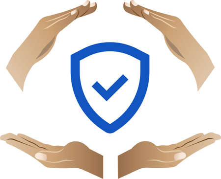 Internet security. Program protection. Hands. Flat vector illustration on a white background.のイラスト素材