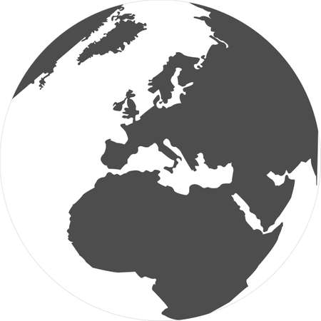 Vector image of a black round ball of the earth. Flat design of a vector icon for advertising, applications, a web button logo, interface elements isolated on a white background.のイラスト素材