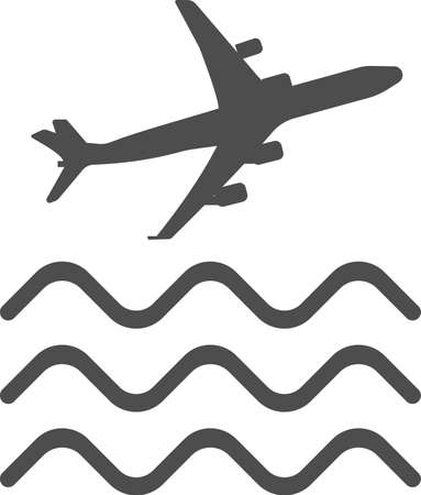 Vector image of an airplane over water. Flat design of a vector icon for advertising, applications, a web button logo, interface elements isolated on a white background.のイラスト素材