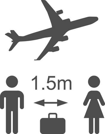 Vector image of saving distance in an airplane, airport. Flat design of a vector icon for advertising, applications, a web button logo, interface elements isolated on a white background.のイラスト素材
