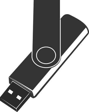 Flat black vector icon of a USB drive. The vector image is isolated on a white background.のイラスト素材