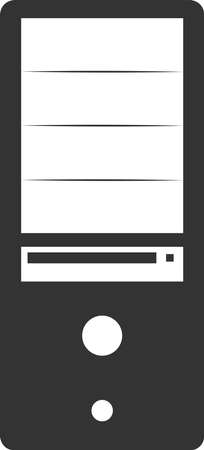 Flat black vector icon of the computer system unit housing. The vector image is isolated on a white background.のイラスト素材