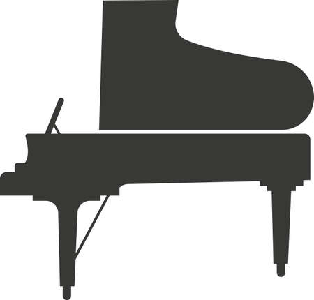 Black flat silhouette of a piano. Vector illustration of a handmade piano. A musical keyboard instrument. The image is isolated on a white background.のイラスト素材