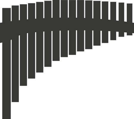 Black flat silhouette of a flute. Vector illustration of a handmade flute. A musical wind instrument. The image is isolated on a white background.のイラスト素材