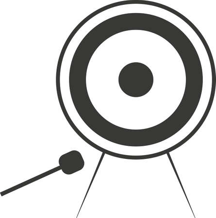 Black flat silhouette of a gong with a beater. Vector illustration of a handmade gong. A musical percussion instrument. The image is isolated on a white background.のイラスト素材