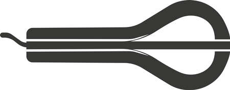 Black flat silhouette of a lip harp for music. Vector illustration of a handmade kubyz. A musical instrument. The image is isolated on a white background.のイラスト素材