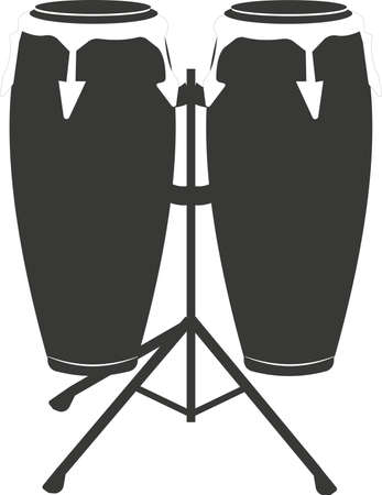 Black flat silhouette of an African hand drum or kong drum. Vector illustration of a handmade drum. A musical percussion instrument. The image is isolated on a white background.のイラスト素材