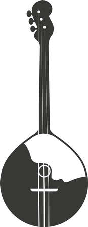 Black flat silhouette of a domra with strings. Handmade vector illustration of domra. A musical stringed plucked instrument. The image is isolated on a white background.のイラスト素材