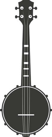 Black flat silhouette of a banjo. Vector illustration of a handmade banjo. A musical stringed instrument. The image is isolated on a white background.のイラスト素材