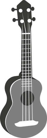 Black silhouette of a flat classical guitar. Vector illustration of a handmade acoustic guitar. A musical stringed instrument. The image is isolated on a white background.のイラスト素材