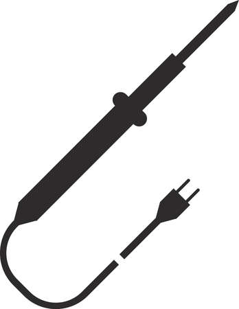 The soldering iron icon with a plug. Soldering with iron. Flat vector illustration on a white background. The icon is intended for web design, applications.のイラスト素材