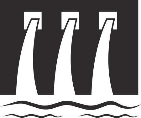 The icon of a hydroelectric power station. The symbol of the energy of the water flow. Flat vector illustration on a white background. The dam icon for web design, applications.のイラスト素材
