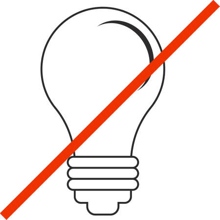 Lamp icon, light is prohibited. The sign of electricity. Flat illustration on a white background. The icon of a disabled light bulb for a mobile concept, web design.のイラスト素材