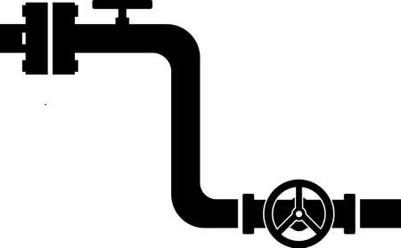 Pipe with valve and tap for gas, oil. Pressure system of black silhouette faucets. Flat icon for mobile concept and web design. Vector image isolated on a white background.のイラスト素材